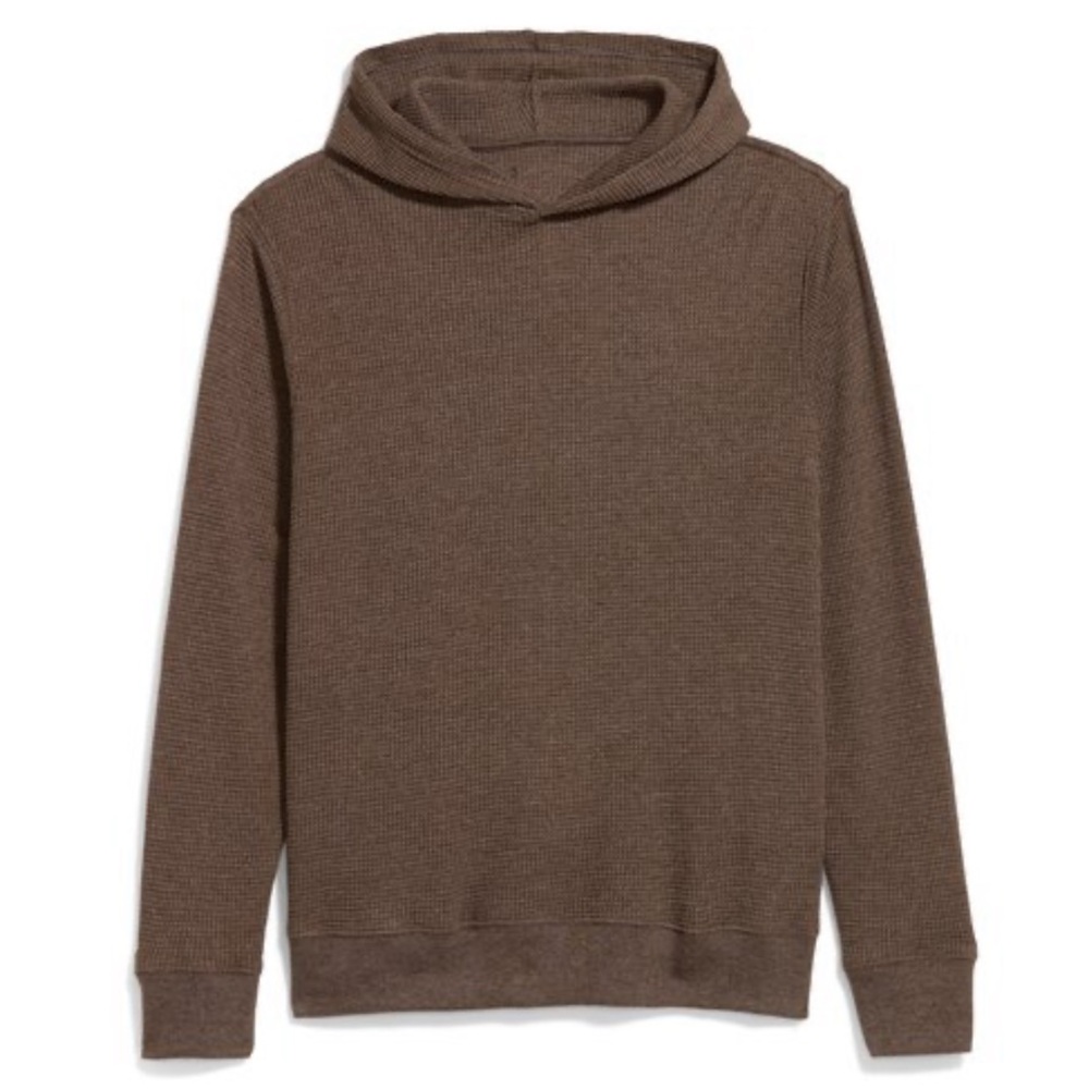Old Navy Men's Chocolate Brown Long Sleeve Waffle Hoodie - Picture 3 of 8